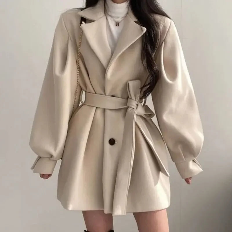 Women's Belted Wrap Mini Coat for Fall and Winter Everyday Wear