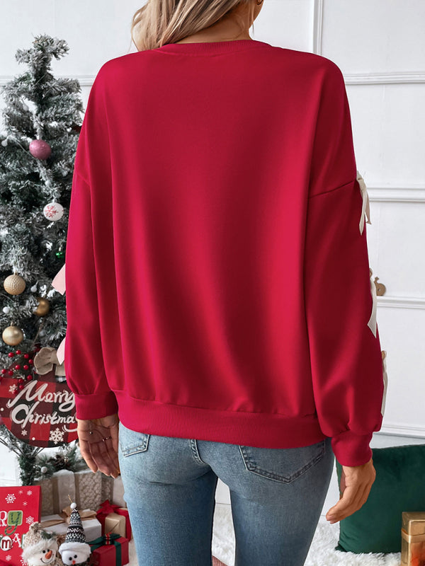Women's Bow Sleeve Crew Neck Sweater for Fall and Winter Everyday Wear