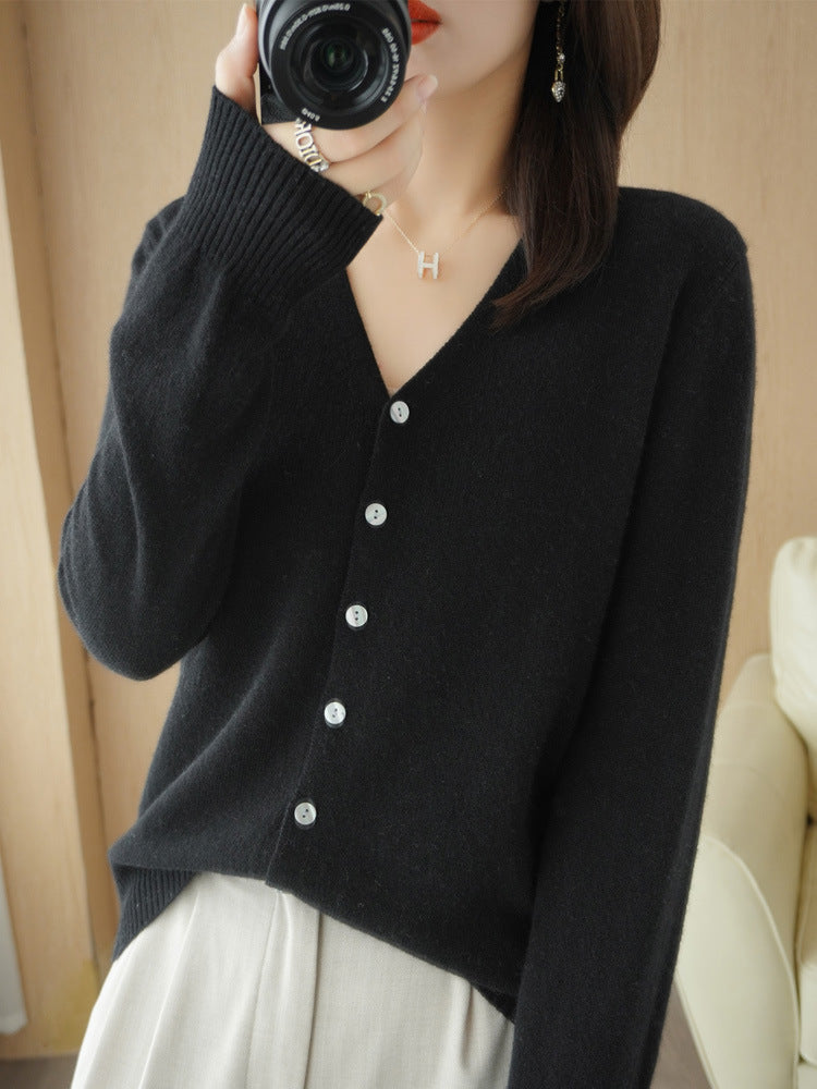 Women's Button-Down Long Sleeve Cardigan for Daily Use Warm Black