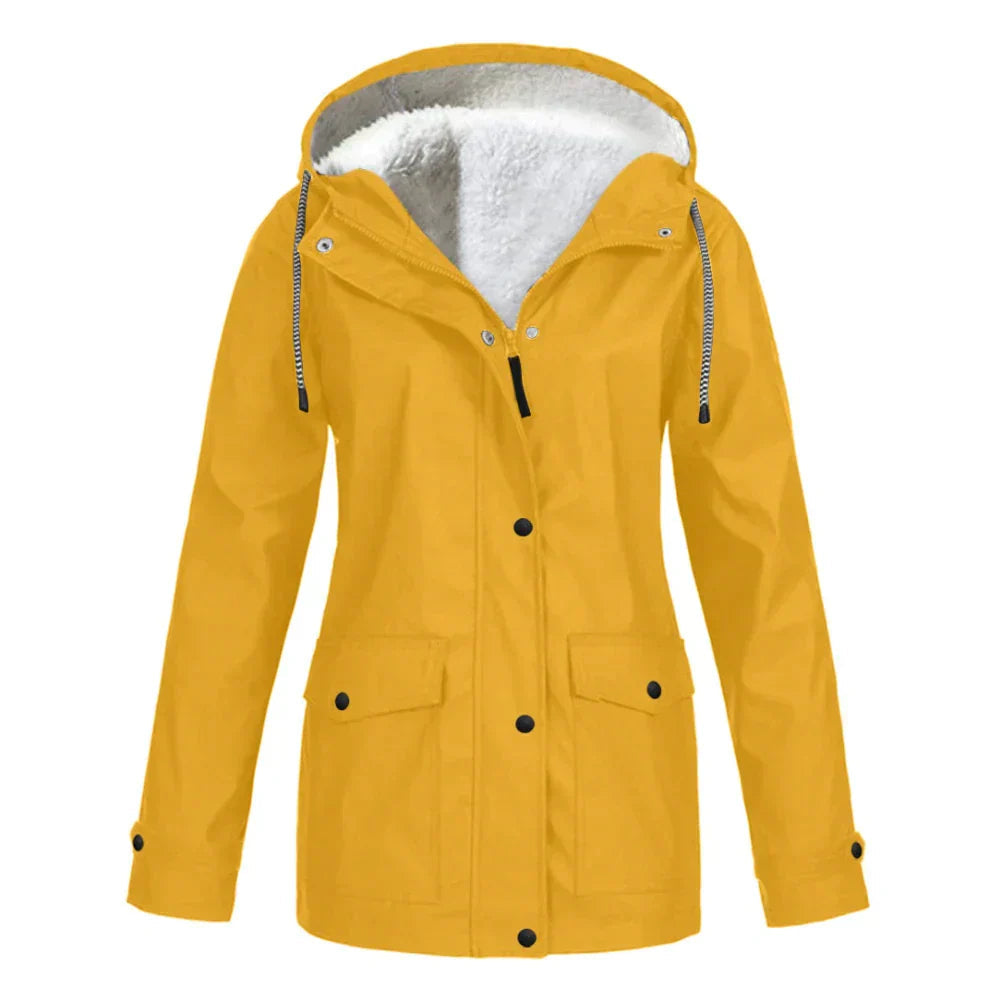 Women's Button Front Hooded Jacket for Fall and Winter Everyday Wear Yellow