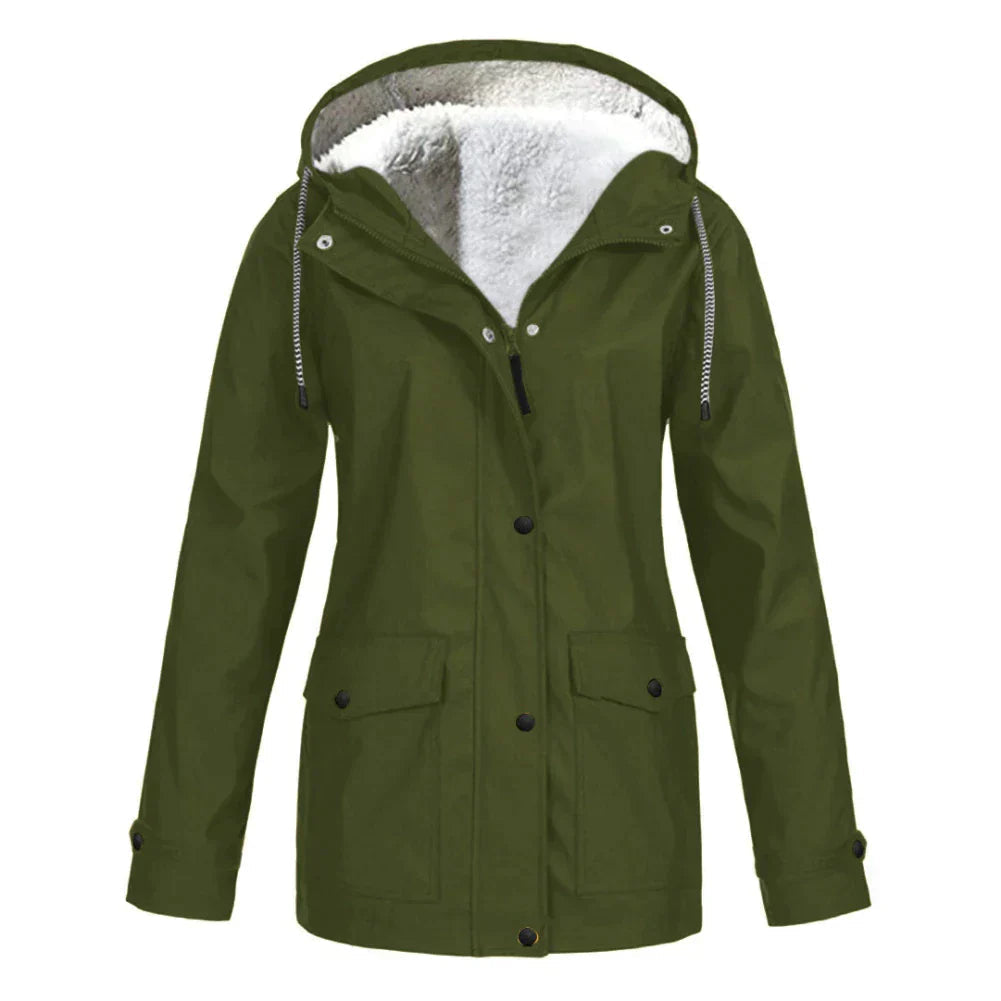 Women's Button Front Hooded Jacket for Fall and Winter Everyday Wear Green