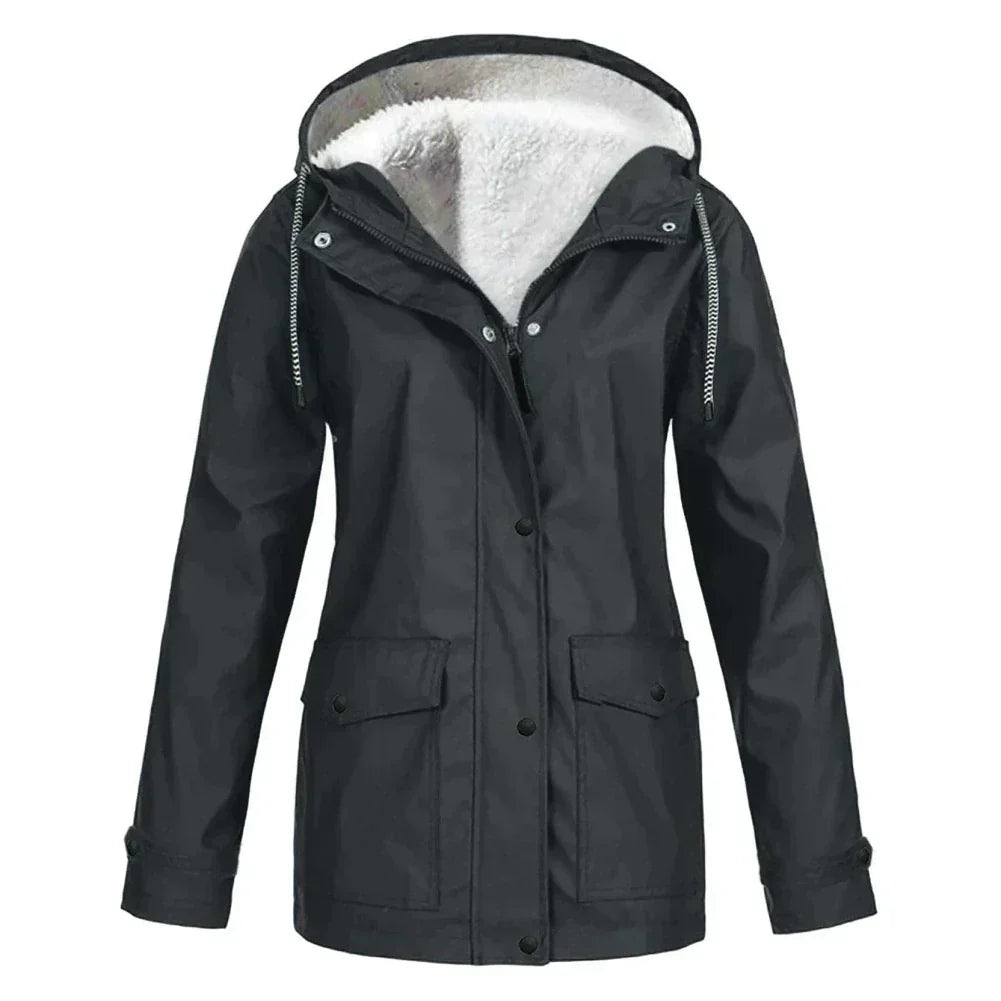 Women's Button Front Hooded Jacket for Fall and Winter Everyday Wear Black