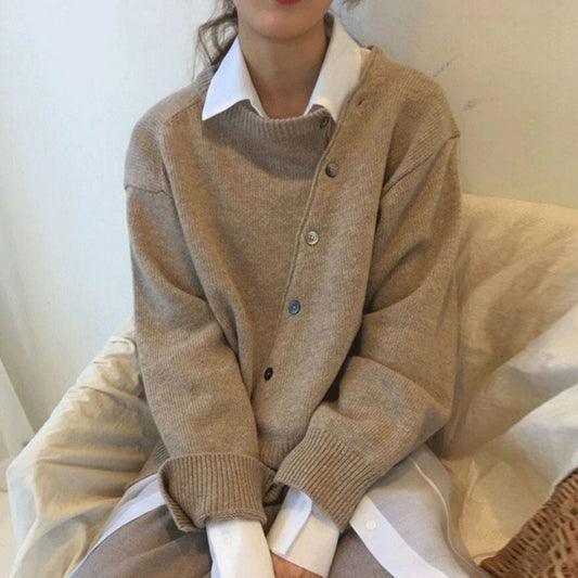 Women's Multi-Color Ribbed Button-Front Relaxed Fit Cardigan