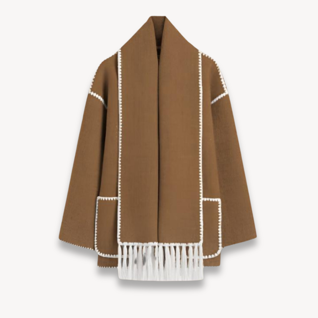 Women's Cape Front Short Jacket for Fall and Winter Everyday Wear Brown