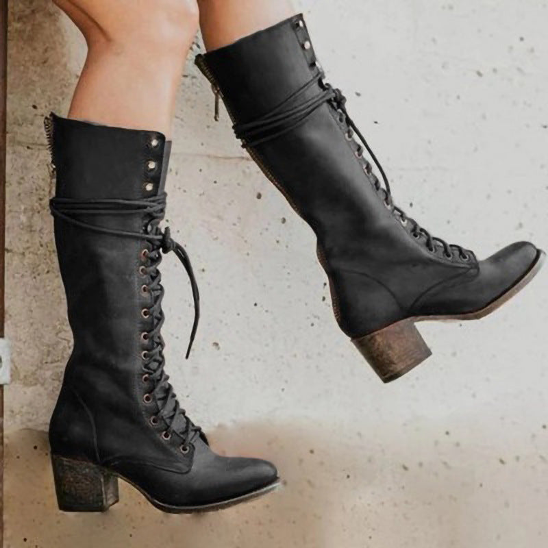 Women's Comfortable Lace-Up Leather Orthopedic Boots for Daily Use Black