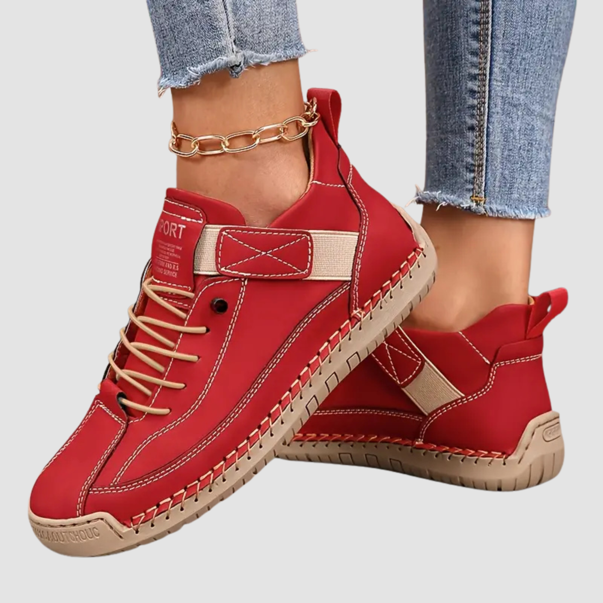 Women's Comfortable Stitch Detail Orthopedic Sneakers for Daily Use Red
