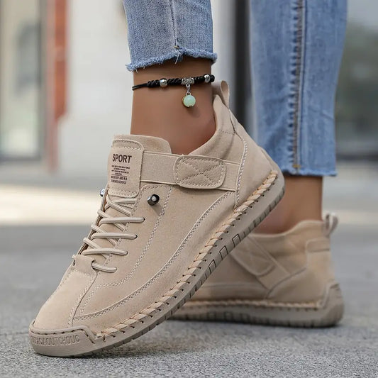 Women's Comfortable Stitched Orthopedic Sneakers for Daily Use Beige