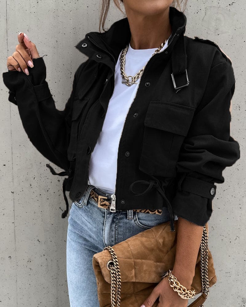 Women's Cropped Button-Down Utility Jacket for Daily Use