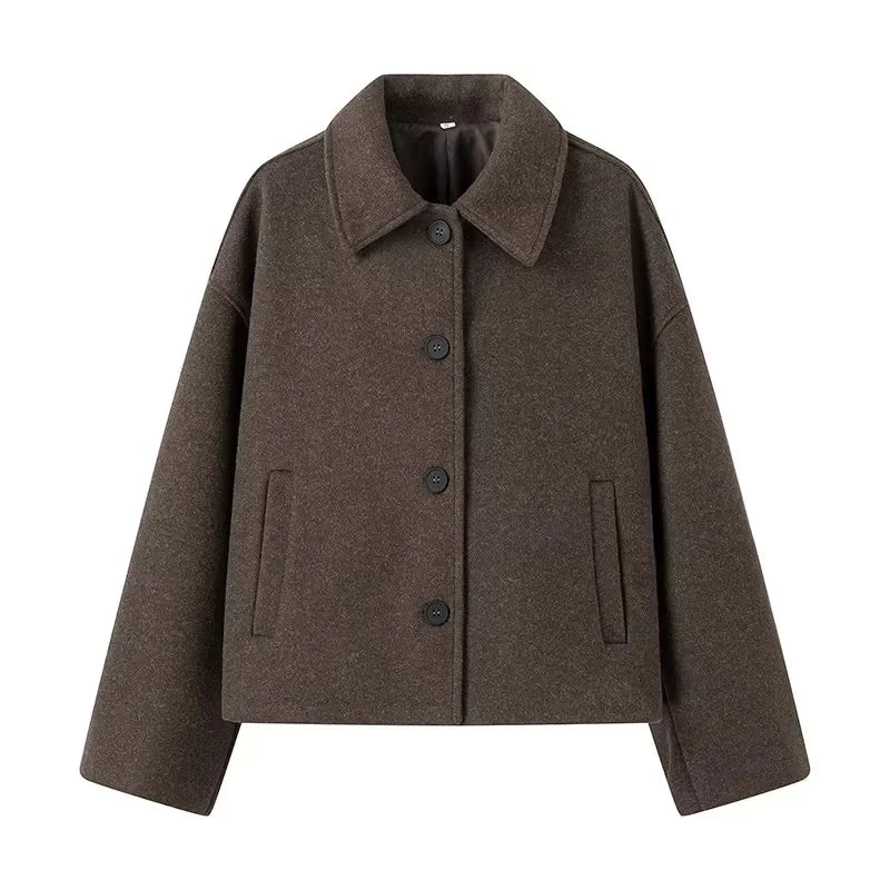 Women's Cropped Casual Jacket for Fall and Winter Everyday Wear Brown