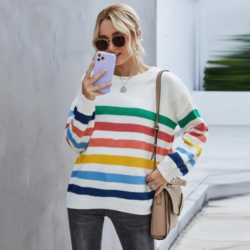 Women's Cropped Striped Knit Sweater for Fall and Winter Everyday Wear