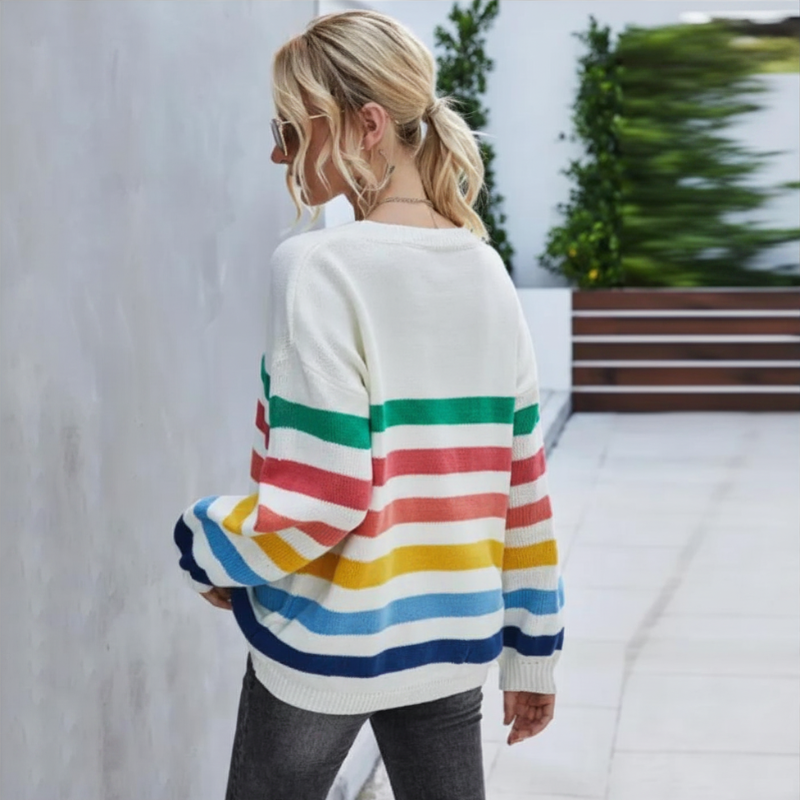 Women's Cropped Striped Knit Sweater for Fall and Winter Everyday Wear