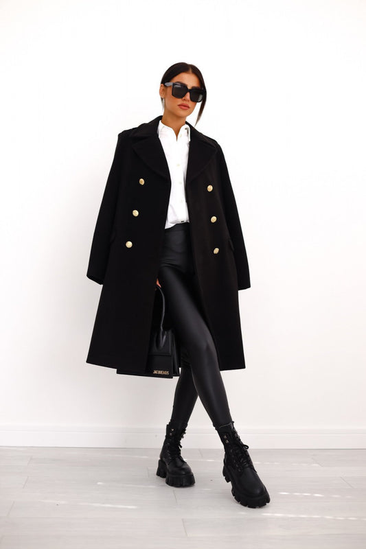 Women's Brown Double-Breasted Long Coat for Fall and Winter