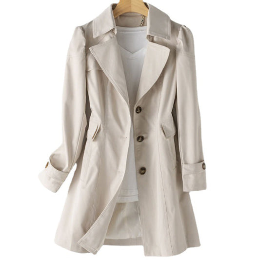 Women's Double-Breasted Long Trench Coat for Daily Use Warm Ivory