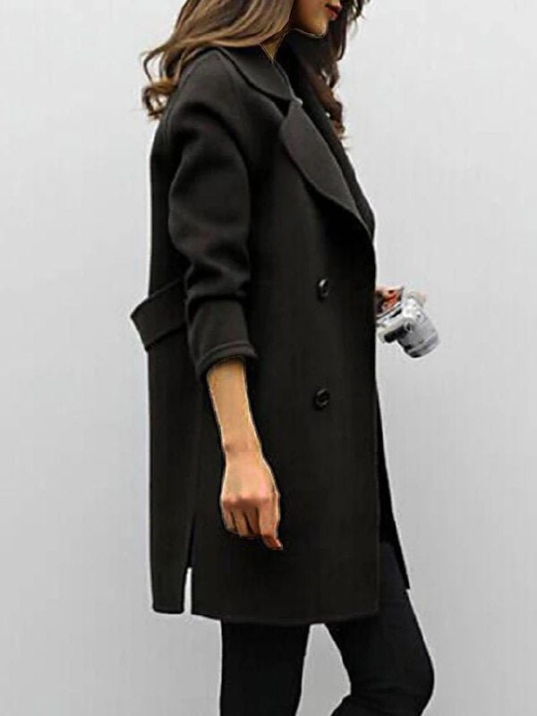 Women's Double Breasted Mid-Length Coat for Daily Use Warm