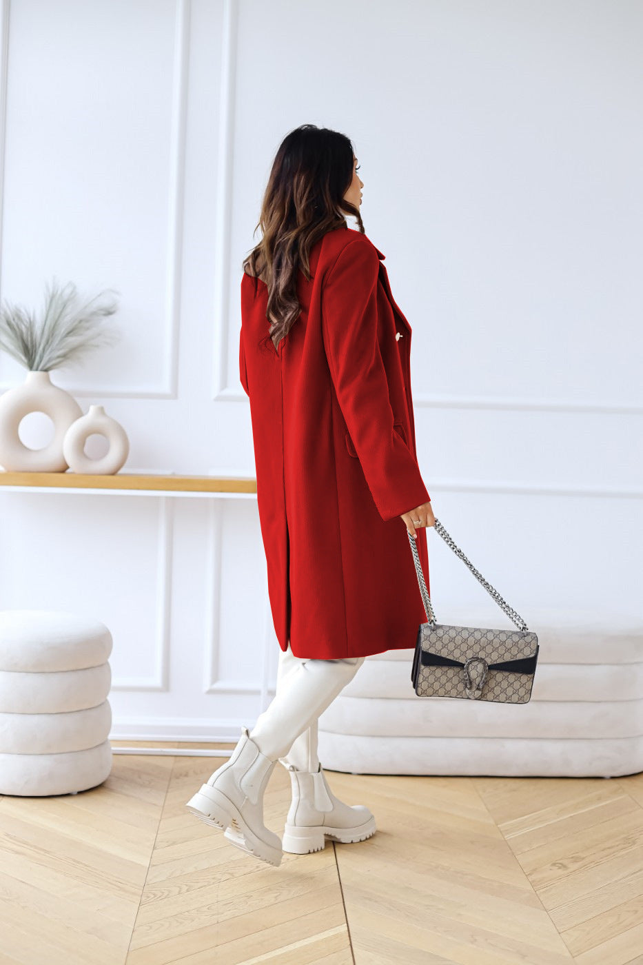 Women's Multi-Color Double-Breasted Stylish Coat for Fall and Winter