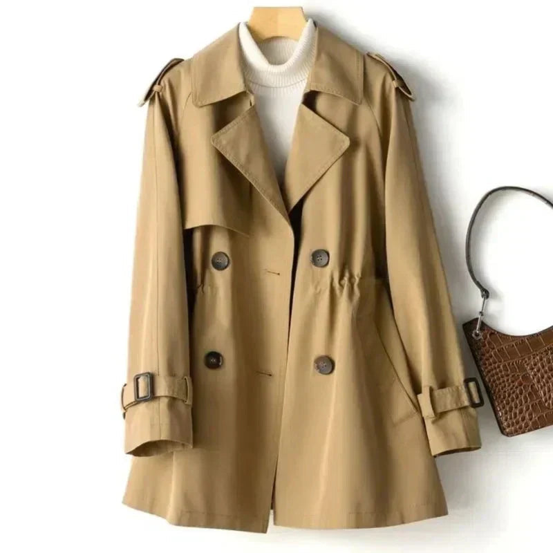 Women's Double-Breasted Trench Coat for Fall and Winter Everyday Wear Brown