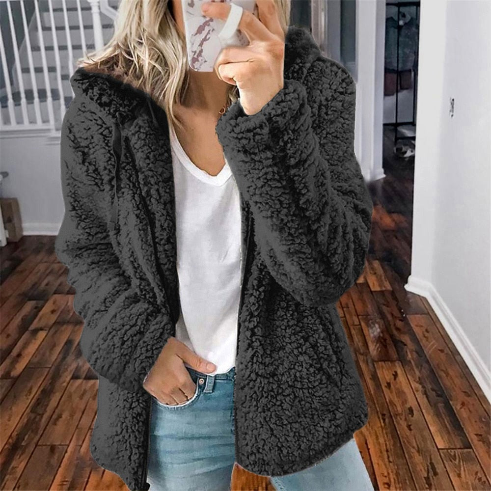 Women's Hooded Fleece Jacket for Comfort and Warmth for Daily Use Black