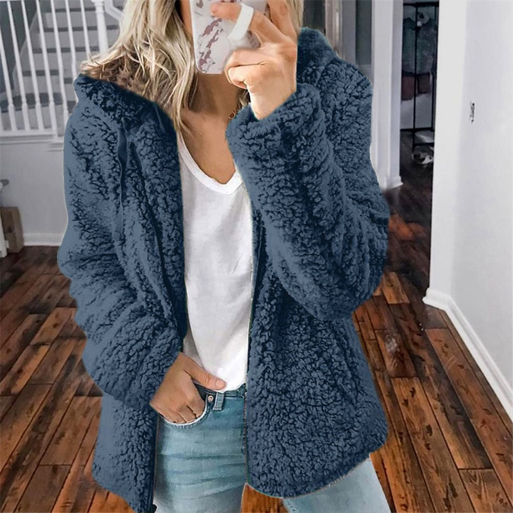 Women's Hooded Fleece Jacket for Comfort and Warmth for Daily Use Blue