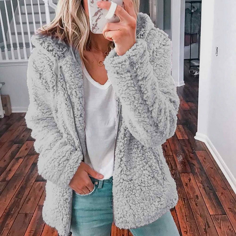 Women's Hooded Fleece Jacket for Comfort and Warmth for Daily Use Light Gray