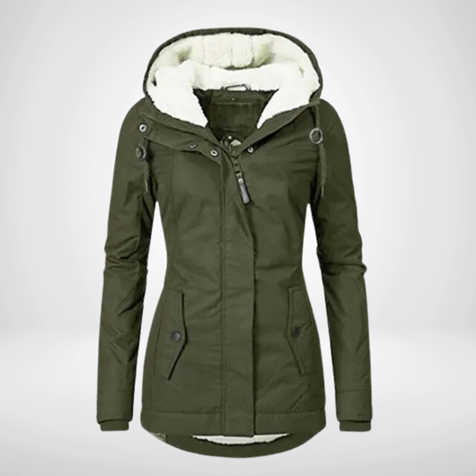Women's Hooded Fleece Lined Jacket for Comfort and Warmth Army Green