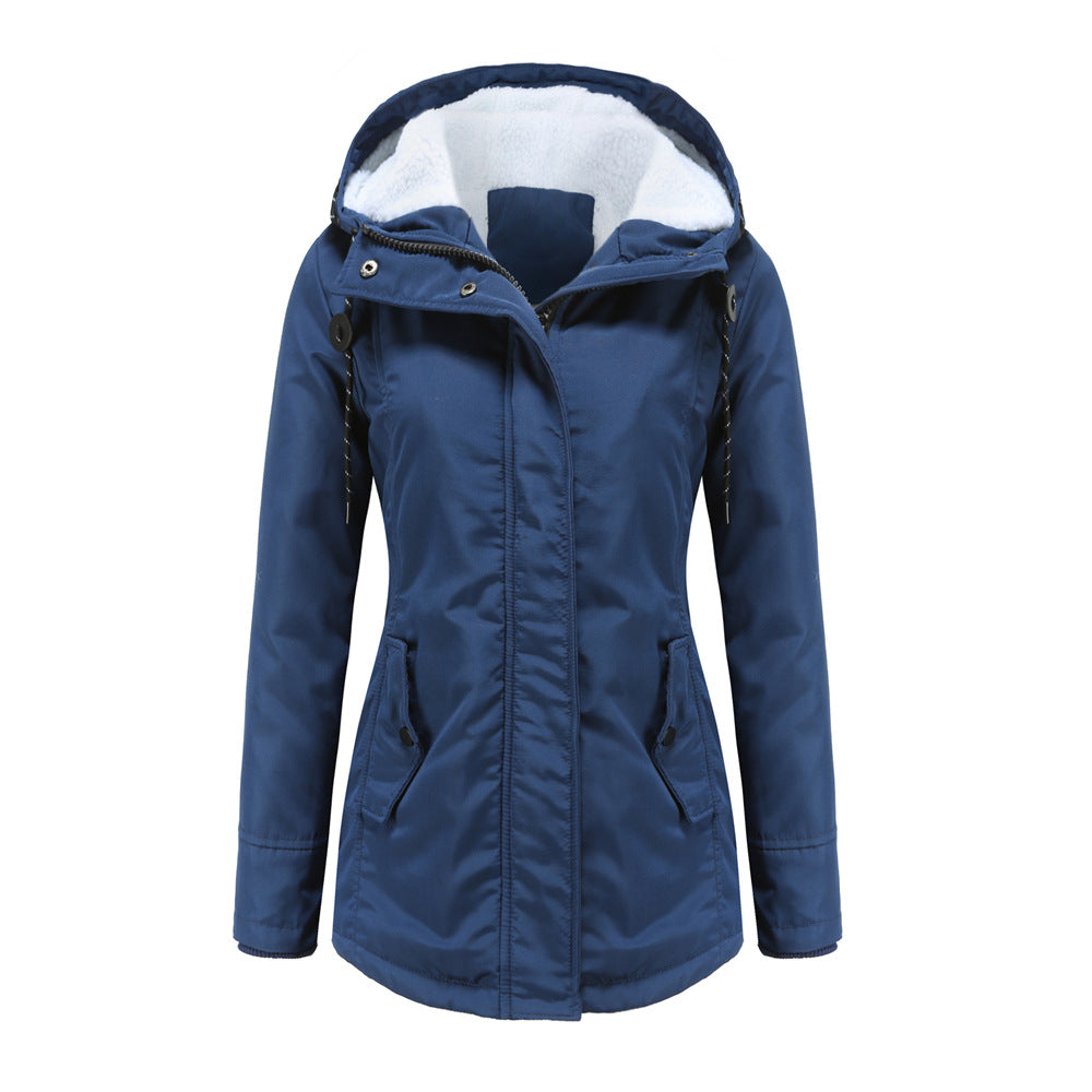 Women's Hooded Fleece Lined Jacket for Comfort and Warmth Blue