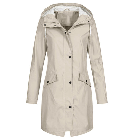 Women's Hooded Mid-Length Winter Coat for Daily Use Warm Beige