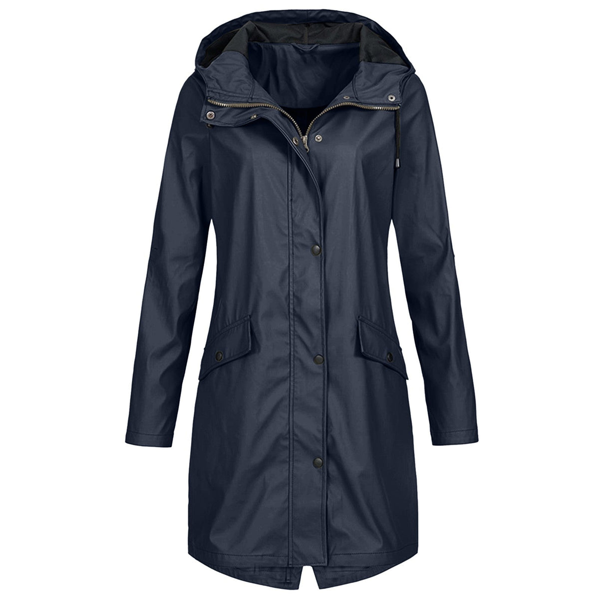 Women's Hooded Mid-Length Winter Coat for Daily Use Warm Marine Blue