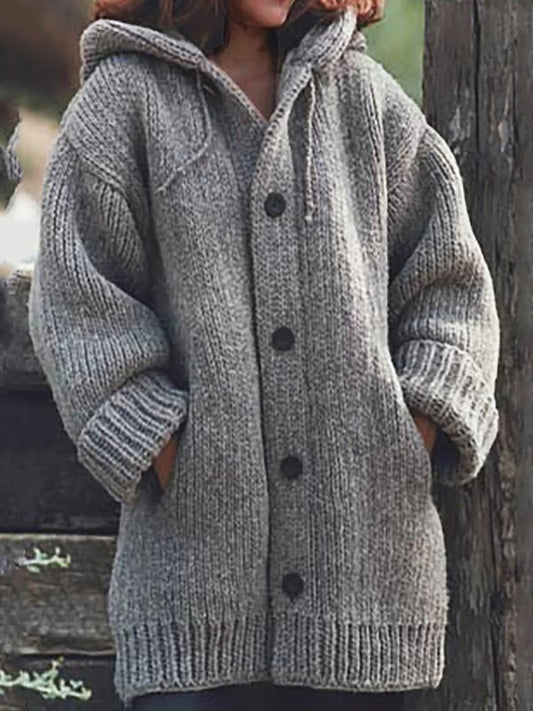 Women's Multi-Color Hooded Oversized Cardigan for Fall and Winter Gray