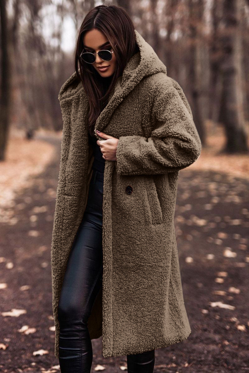 Women's Hooded Teddy Coat in Ruby Color for Daily Use Warm Khaki