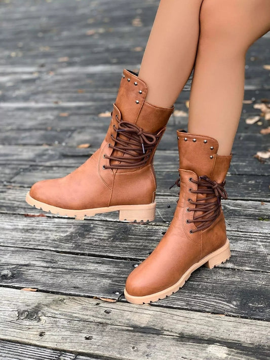 Women's Lace-Up Mid-Calf Fashion Boots for Daily Use Warm