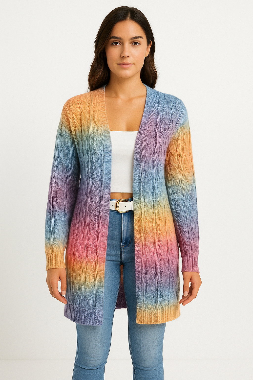 Women's Long Cable Knit Cardigan for Fall and Winter Everyday Wear Blue