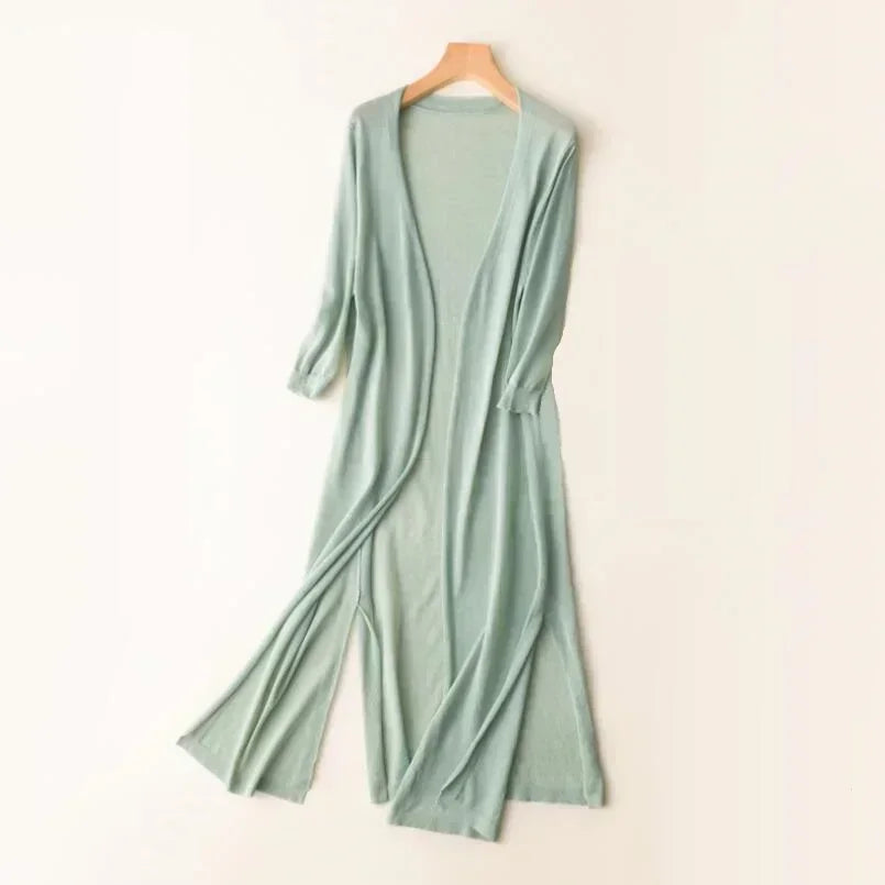 Women's Long Duster Cardigan for Fall and Winter Everyday Wear Green