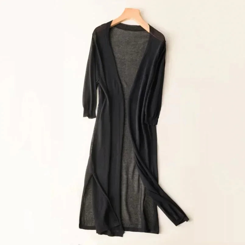 Women's Long Duster Cardigan for Fall and Winter Everyday Wear Black