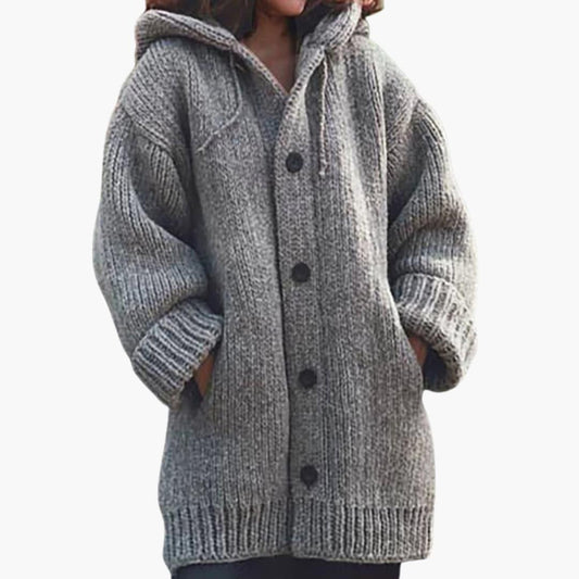 Women's Multi-Color Long Hooded Cardigan for Fall and Winter Gray