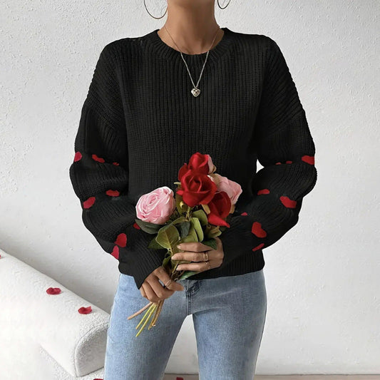 Women's Long Sleeve Crew Neck Sweater for Daily Use Warm Black