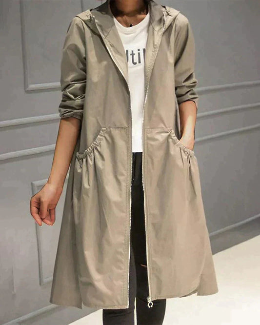 Women's Multi-Color Longline Hooded Jacket for Fall and Winter Beige