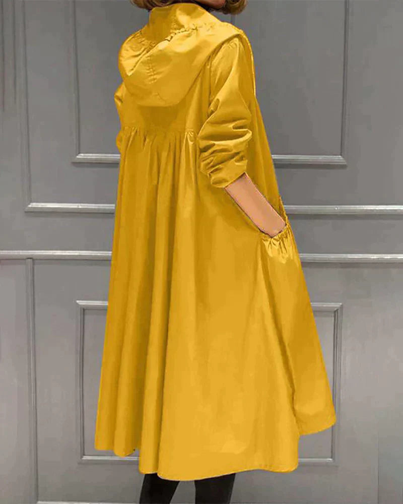 Women's Multi-Color Longline Hooded Jacket for Fall and Winter Gelb