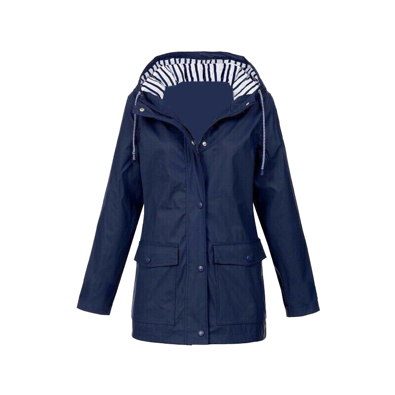Women's Yellow Longline Hooded Jacket for Fall and Winter Navy