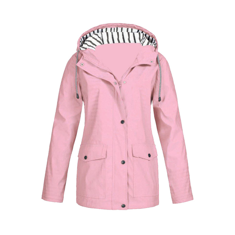 Women's Yellow Longline Hooded Jacket for Fall and Winter Pink
