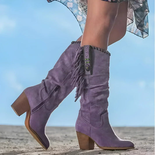 Women's Mid Calf Heeled Fashion Boots for Daily Use Warm Lilac
