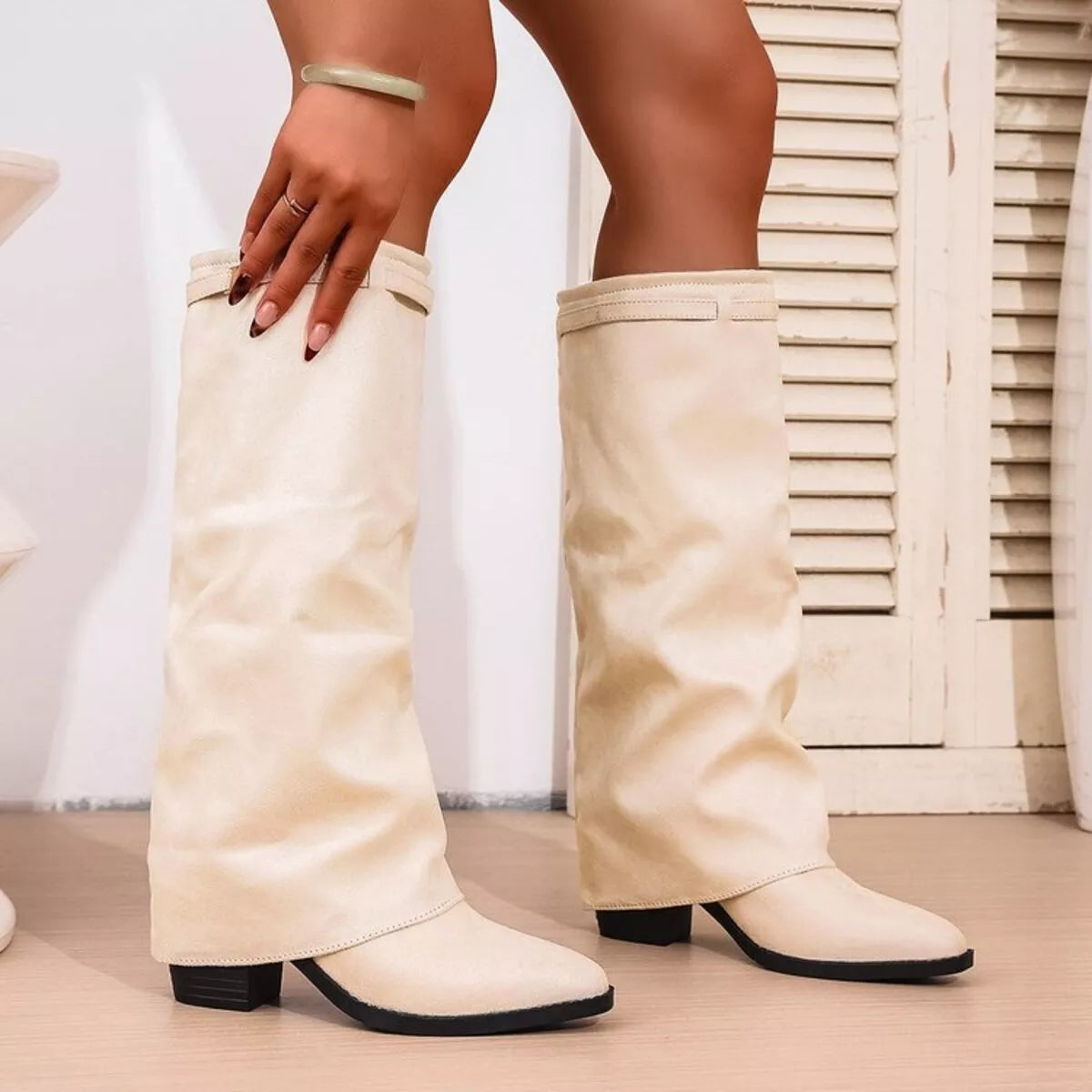 Women's Mid Calf Slouch Block Heel Fashion Boots for Daily Use