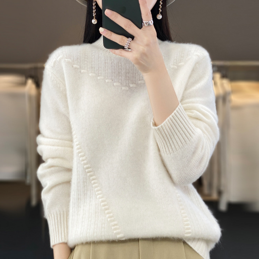 Women's Mock Neck Knit Sweater for Fall and Winter Everyday Wear White