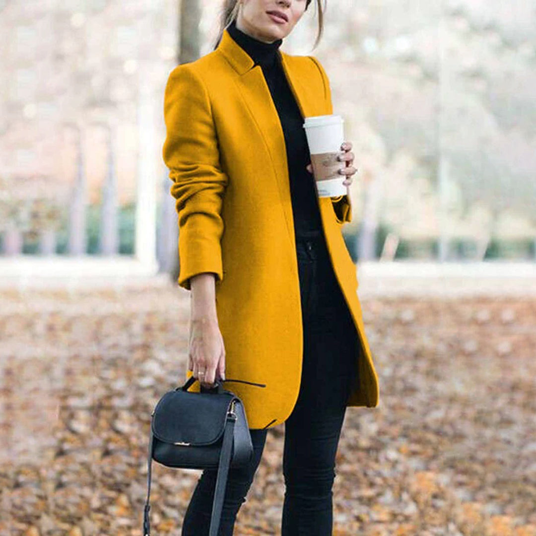 Women's Open Front Long Coat for Fall and Winter Everyday Wear Yellow