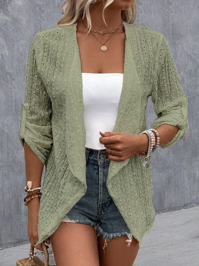 Women's Open Front Long Sleeve Cardigan for Daily Use Warm Green