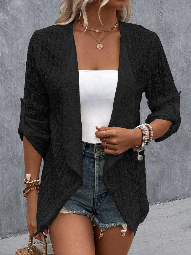 Women's Open Front Long Sleeve Cardigan for Daily Use Warm Black