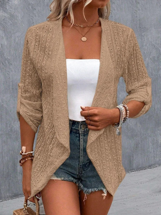 Women's Open Front Long Sleeve Cardigan for Daily Use Warm Khaki