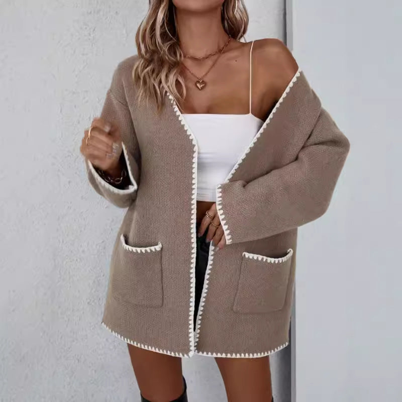 Women's Open Front Relaxed Fit Cardigan for Daily Use Warm Camel