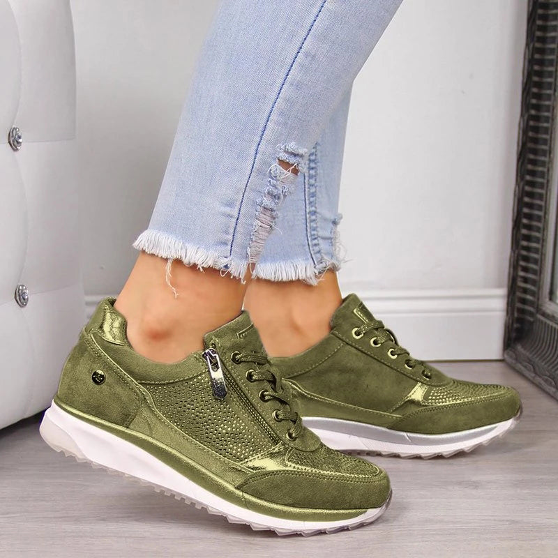 Women's Orthopedic Zipped Sneakers for Comfort and Support Green