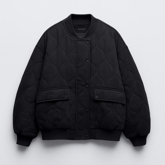 Women's Oversized Bomber Jacket for Fall and Winter Everyday Wear Black