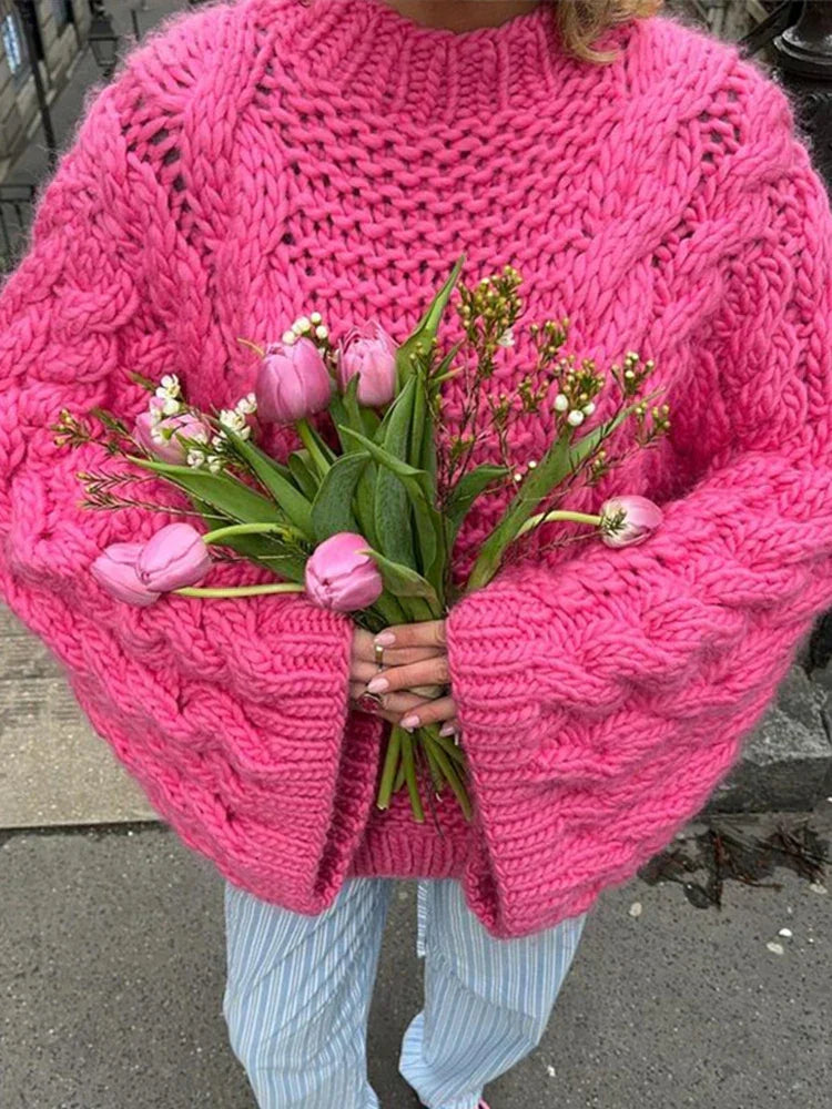 Women's Multi-Color Oversized Cable Knit Sweater for Fall and Winter